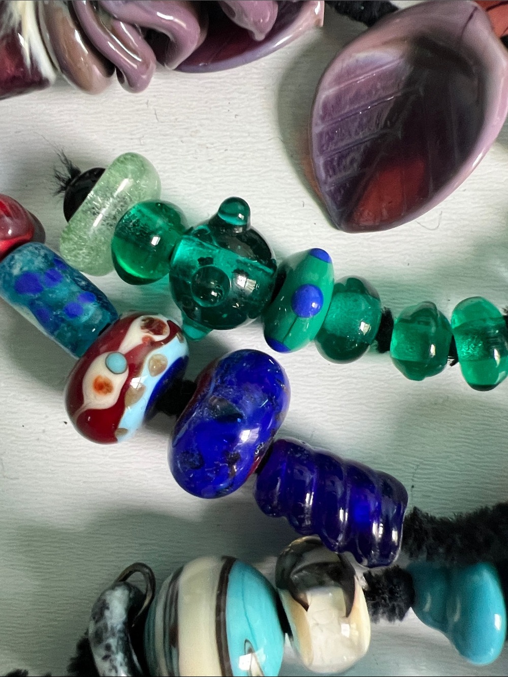 Lampwork Bead Lot green redPurple and gemstone strand - Picture 2 of 6